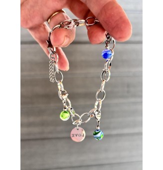 Bracelet charms en acier inoxydable avec charms personnalisables – bleu / vert - Liloo Créations