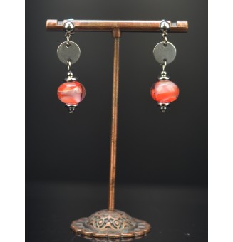 Boucles d’Oreilles en Verre Filé  rouge et rose -  par Liloo Créations