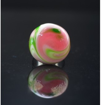 Bague en Verre Filé au Chalumeau "rose et vert"  - acier INOXYDABLE