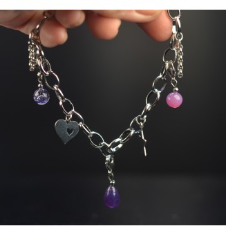 Bracelet charms en acier inoxydable avec charms violet personnalisables –  Liloo Créations