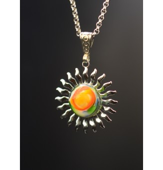 Collier Soleil Multicolore en Acier Inoxydable avec Perle de Verre Filé