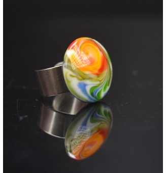 Bague en Verre Filé au Chalumeau "multicolore"  - acier INOXYDABLE