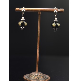 Boucles d’Oreilles en Verre Filé  Noir et pierre -  par Liloo Créations