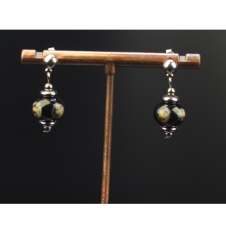 Boucles d’Oreilles en Verre Filé  Noir et pierre -  par Liloo Créations