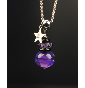 Collier en perles de verre noir et violet intense – Création unique