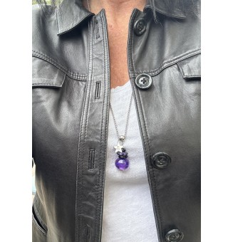 Collier en perles de verre noir et violet intense – Création unique