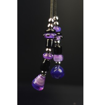 Collier Long en Cuir Noir avec Perles de Verre NOIR ET VIOLET - Nouveau Modèle Liloo Créations