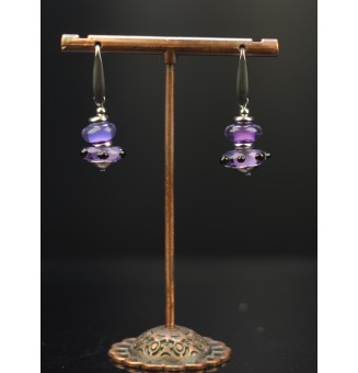 Boucles d’Oreilles en Verre Filé  Noir et violet -  par Liloo Créations