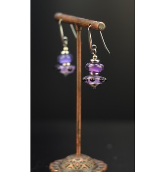 Boucles d’Oreilles en Verre Filé  Noir et violet -  par Liloo Créations