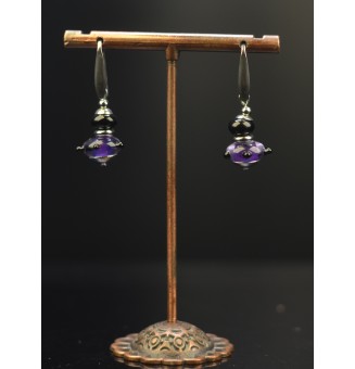 Boucles d’Oreilles en Verre Filé  Noir et violet -  par Liloo Créations