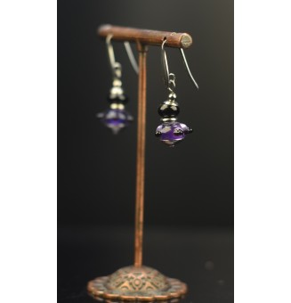 Boucles d’Oreilles en Verre Filé  Noir et violet -  par Liloo Créations