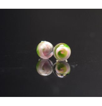 puces d'oreilles Acier Inoxydable en verre rose et vert