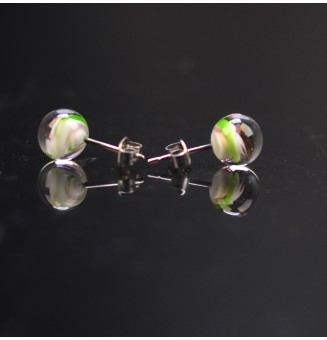 puces d'oreilles Acier Inoxydable en verre rose et vert