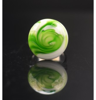 Bague (grande taille) en Verre Filé au Chalumeau "vert rosetta et blanc"  - acier INOXYDABLE