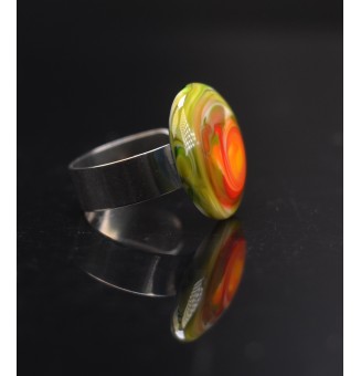 Bague (grande taille) en Verre Filé au Chalumeau "multicolore"  - acier INOXYDABLE