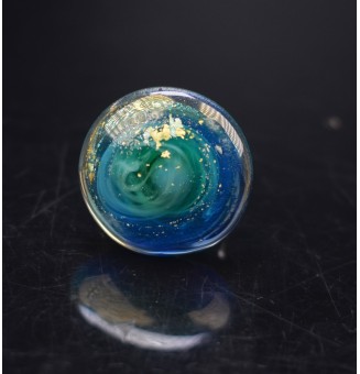 Bague (grande taille) en Verre Filé au Chalumeau "bleu et vert"  - acier INOXYDABLE