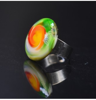 cabochon artisanal en verre "MULTICOLORE" pour bague ou collier interchangeable en verre  (sans le support )