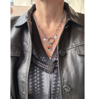 Collier « Éclat multicolore » en Acier Inoxydable et Perle Filée à la Main