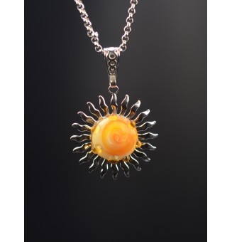 Collier Soleil jaune en Acier Inoxydable avec Perle de Verre Filé