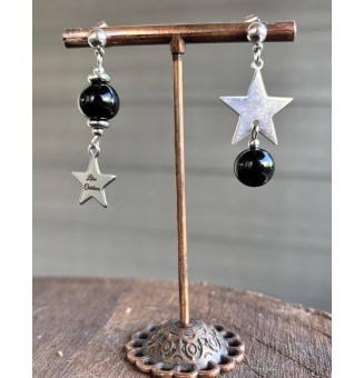 Boucles d’Oreilles Dépareillées en  Verre Filé noir -  par Liloo Créations