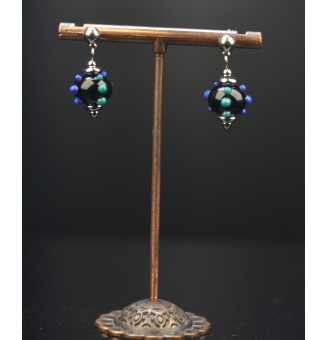 Boucles d’Oreilles en Verre Filé  Noir et bleu -  par Liloo Créations