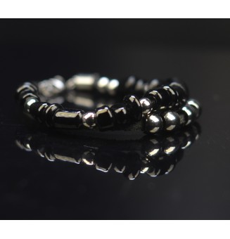 Bracelet ARTISANAL en perles de verre "noir" CUIR Noir