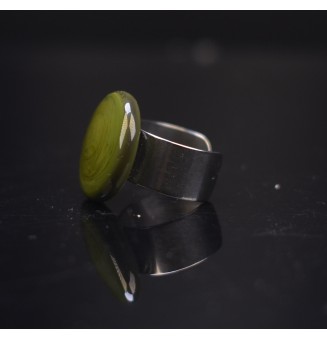 Bague en Verre Filé au Chalumeau "kaki"  - acier INOXYDABLE