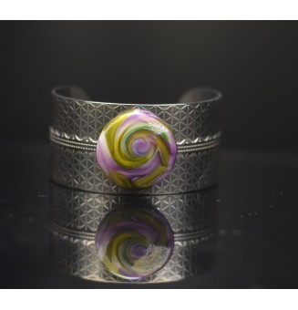 Bracelet Manchette en Acier Inoxydable avec Cabochon VIOLET et VERT Interchangeable multicolore - Création Liloo