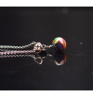 collier artisanal 40 + 3 cm "multicolore" perles de verre filé - acier inoxydable