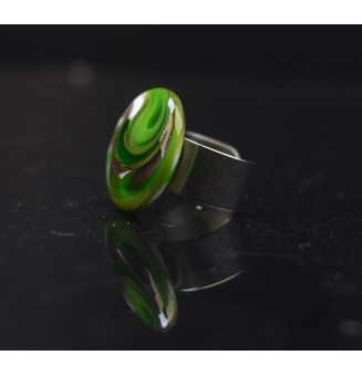 Bague en Verre Filé au Chalumeau "VIOLET et vert"  - acier INOXYDABLE