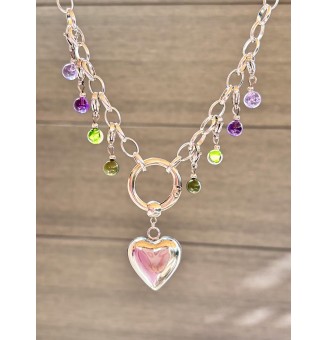 Collier CHARMS Modulaire en Acier Inoxydable et perles en verre filé – Liloo Créations - violet / vert