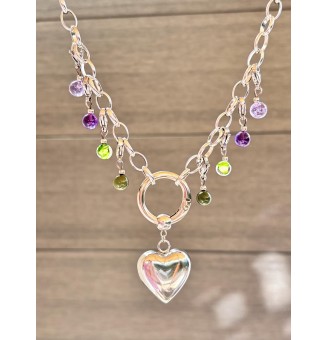 Collier CHARMS Modulaire en Acier Inoxydable et perles en verre filé – Liloo Créations - violet / vert