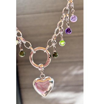 Collier CHARMS Modulaire en Acier Inoxydable et perles en verre filé – Liloo Créations - violet / vert