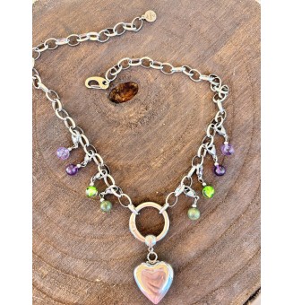 Collier CHARMS Modulaire en Acier Inoxydable et perles en verre filé – Liloo Créations - violet / vert