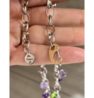 Collier CHARMS Modulaire en Acier Inoxydable et perles en verre filé – Liloo Créations - violet / vert