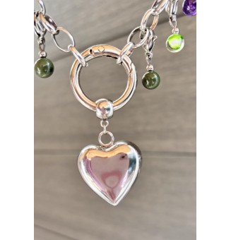 Collier CHARMS Modulaire en Acier Inoxydable et perles en verre filé – Liloo Créations - violet / vert