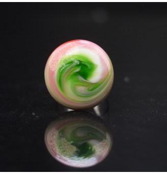 Bague en Verre Filé au Chalumeau "rose et vert"  - acier INOXYDABLE