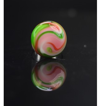 Bague en Verre Filé au Chalumeau "rose et vert"  - acier INOXYDABLE