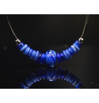 Collier Court en Cuir avec Perles de Verre filé – BLEU