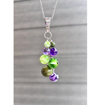 Collier "Grappe Vert et Améthyste" en verre et acier inoxydable – Liloo Créations