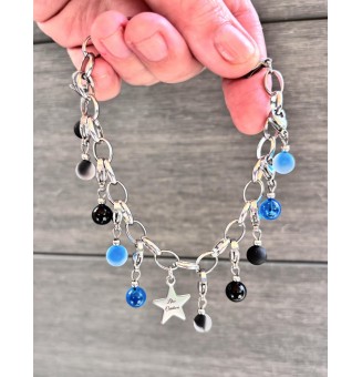 Bracelet Charms en Verre Filé – Éclat TURQUOISE et NOIR et Modularité