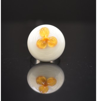 Bague en Verre Filé au Chalumeau "blanc jaune"  - acier INOXYDABLE