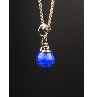 collier artisanal 45 + 3 cm "BLEU" perles de verre filé - acier inoxydable