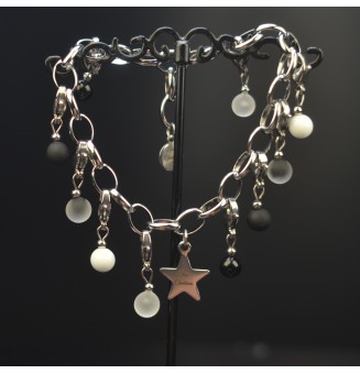 Bracelet Charms en Verre Filé – Éclat BLANC et NOIR et Modularité