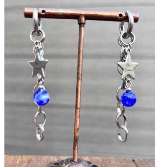 Boucles d’Oreilles "Rock" en Verre Filé BLEU  et acier inoxydable -  par Liloo Créations