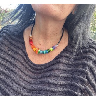 Collier Court en Cuir avec Perles de Verre filé – MULTICOLORE