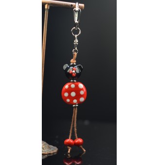 Bijou de sac "Minnie" - Perles de verre filé rouge et noir