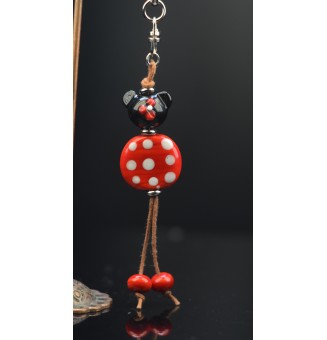 Bijou de sac "Minnie" - Perles de verre filé rouge et noir