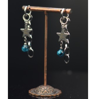 Boucles d’Oreilles "Rock" en Verre Filé BLEU PETROLE et acier inoxydable -  par Liloo Créations