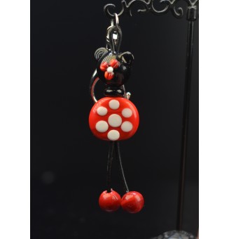 Bijou de sac ou porte clés "Minnie" - Perles de verre filé rouge et noir